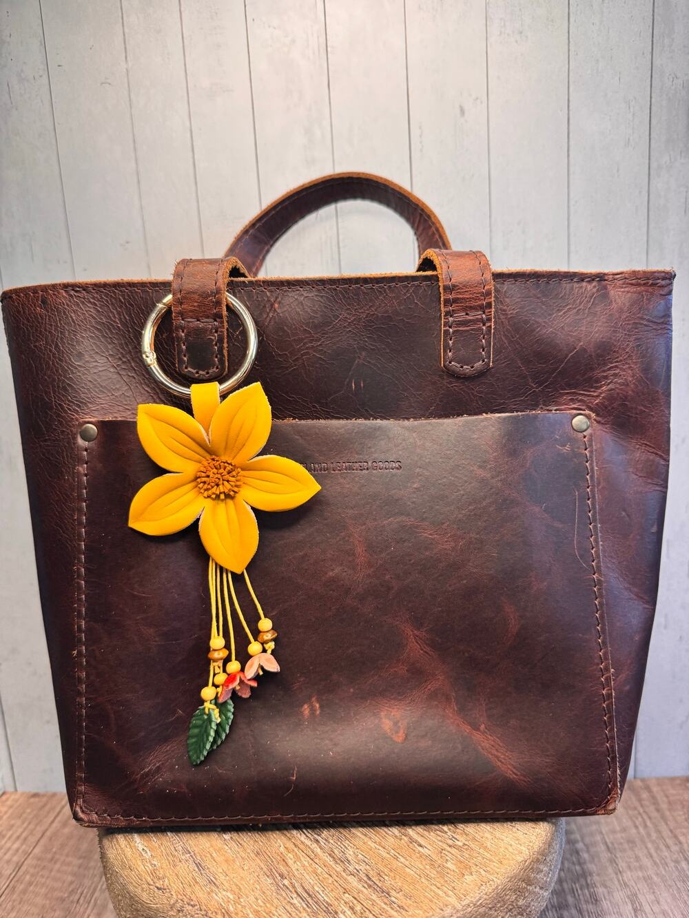Yellow Flower Daisy Purse Charm Genuine Leather Flower Yellow Bag Charm NEW!